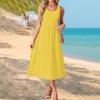 Sleeveless Crew Neck Maxi Dress with Pockets for Women Casual Loose Fit Solid A Line Long Sundress