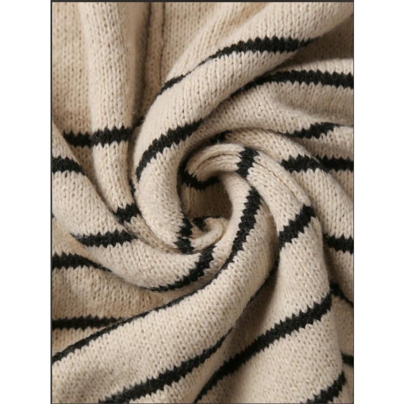 Women S Loose Casual Knit Striped Round Neck Sweater