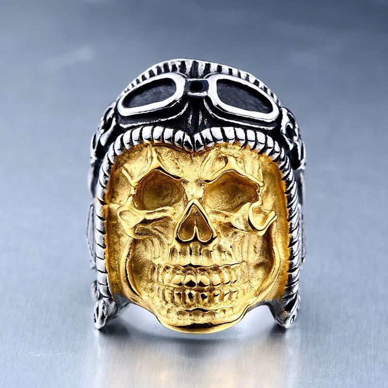 Exaggerated Ring Men's Domineering Ring Punk Style Skull Pilot Ring