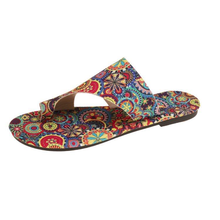 

Large size sandals women s ethnic style summer new breathable printing cover toe Roman style cool slippers 36 разноцветный