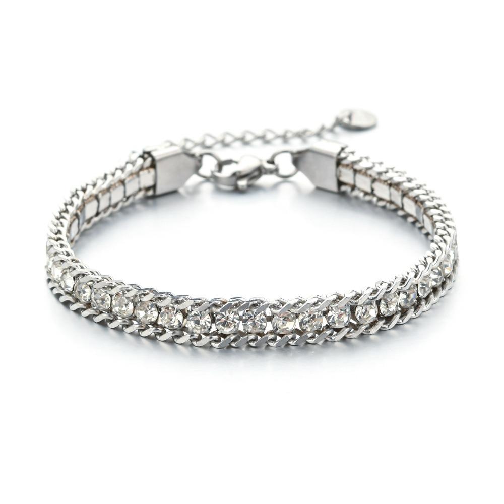 Luxury Iced Out Chain Bracelet Gold Color Shiny Rhinestone Bangle  Jewelry Gifts Style 1