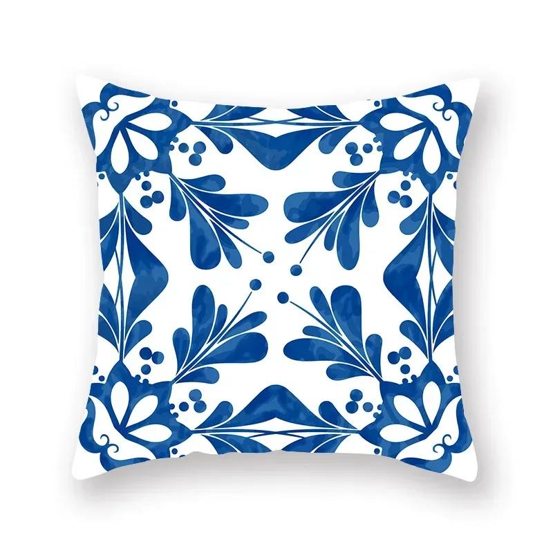 Blue Mandala Persian Cushion Cover Polyester Geometric Pattern Pillowcase Decoration Sofa Bedroom Car Office Decoration Ornament