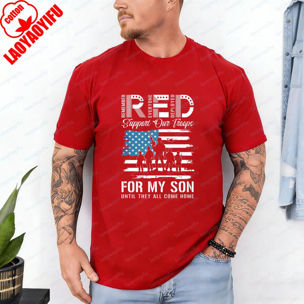 RED Friday Tshirt for My Son Design Military Family Heritage Cotton Tee Vintage Classic Patriotic Mens Camisetas Nostalgia Tops