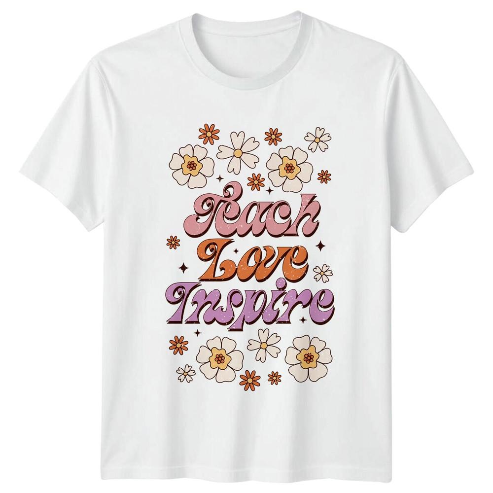 Teach Love Inspire Floral Retro Teacher TShirt S
