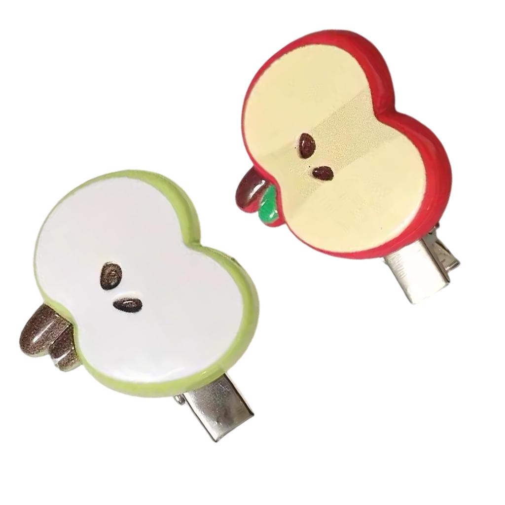 Pack of 2 Cartoon Apple Hair Clip Resin Hairpin Side Barrette for Girls Kids Daily Use Women Fashion Accessories