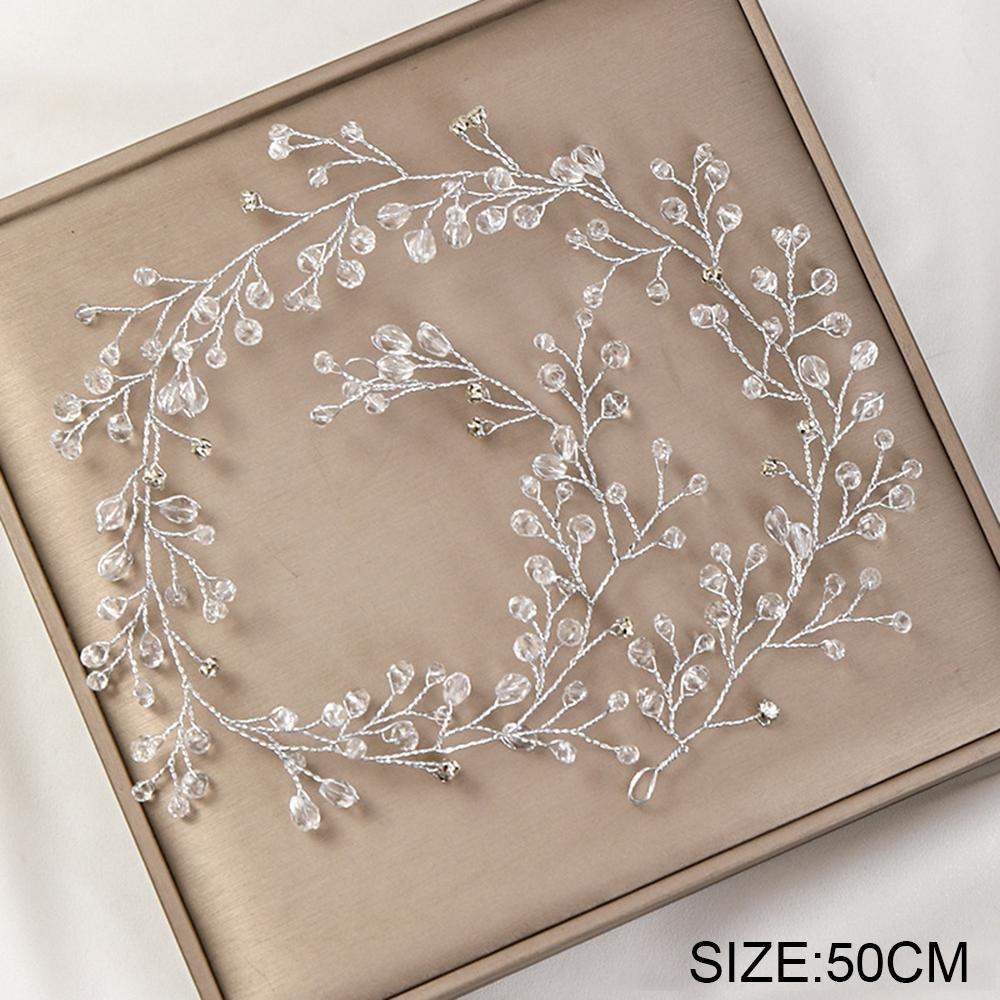 

Свадебные украшения для волос, головной убор с короной, ободки из бисера и кристаллов, диадемы для невесты, свадебные аксессуары для волос с виноградной лозой, простой головной убор 50 см