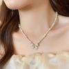 Pearl Silver Bowknot Necklace Pendant Simple Pendant Chain Bow Necklace Pendant  Wedding