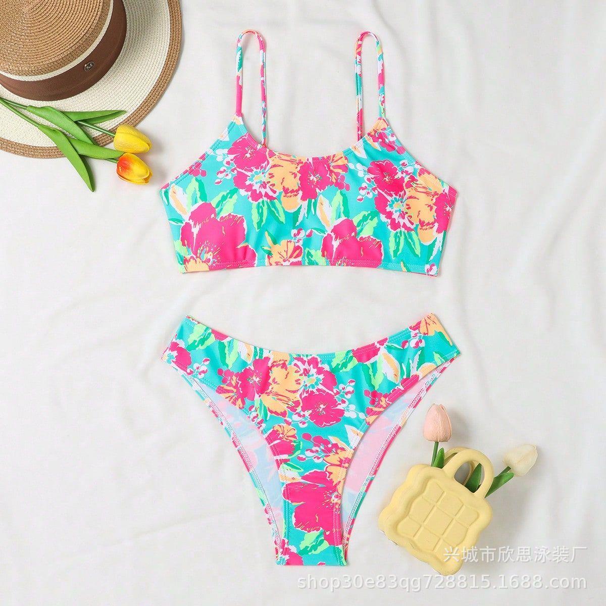 Printed split swimsuit women, European and American sexy swimsuit bikini S