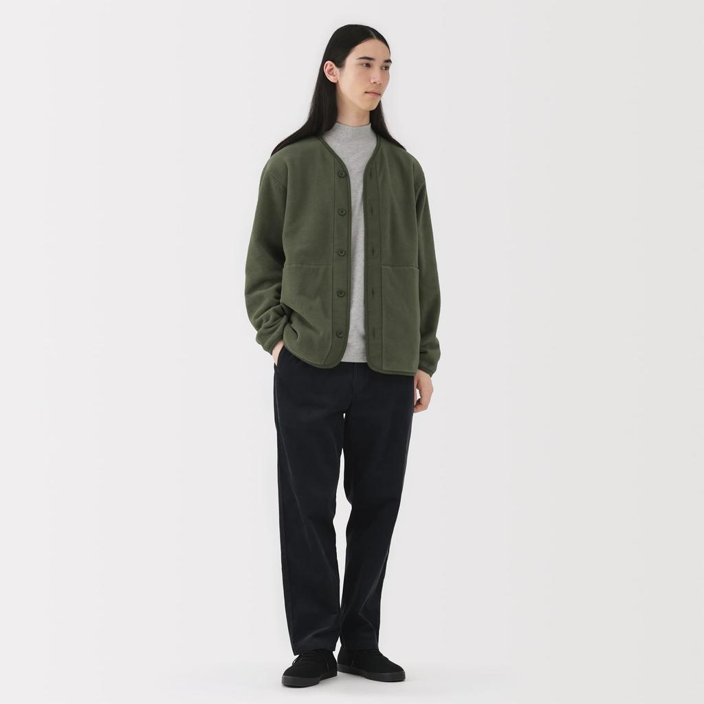 MUJI Returnable Fleece Khaki Size L Men's Cardigan, Green, (AB1P8A5A)