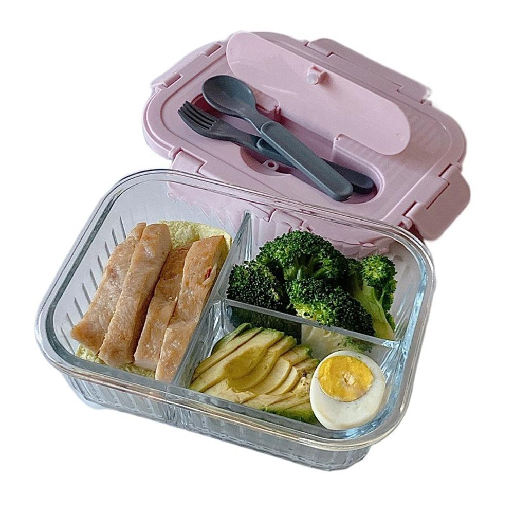 Large Capacity Glass Lunch Box Sealed Food Storage Container Vertical Stripe Lunch Box Camping