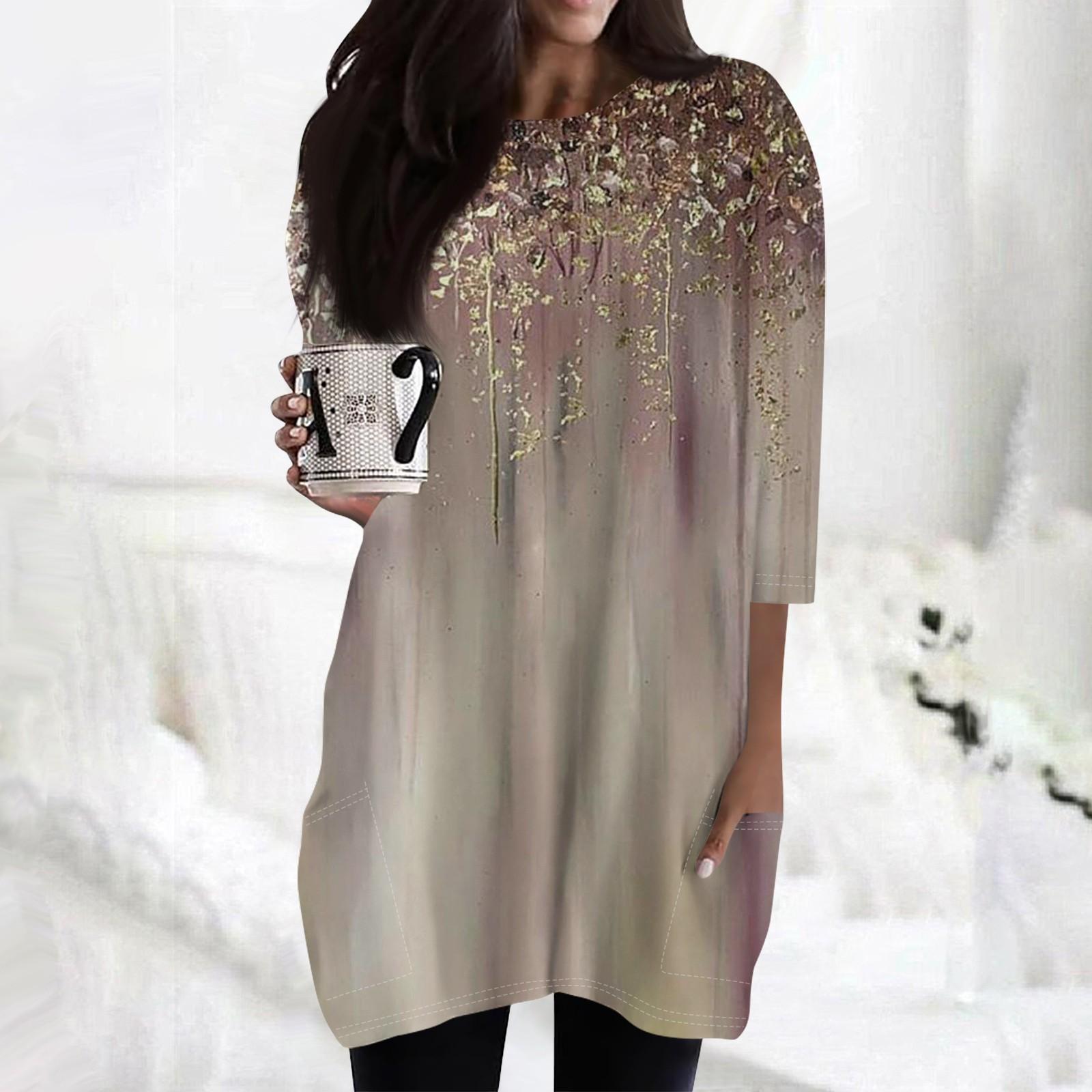 

Женские повседневные рубашки с рукавами 3/4, модные туники с принтом, топы с карманами M