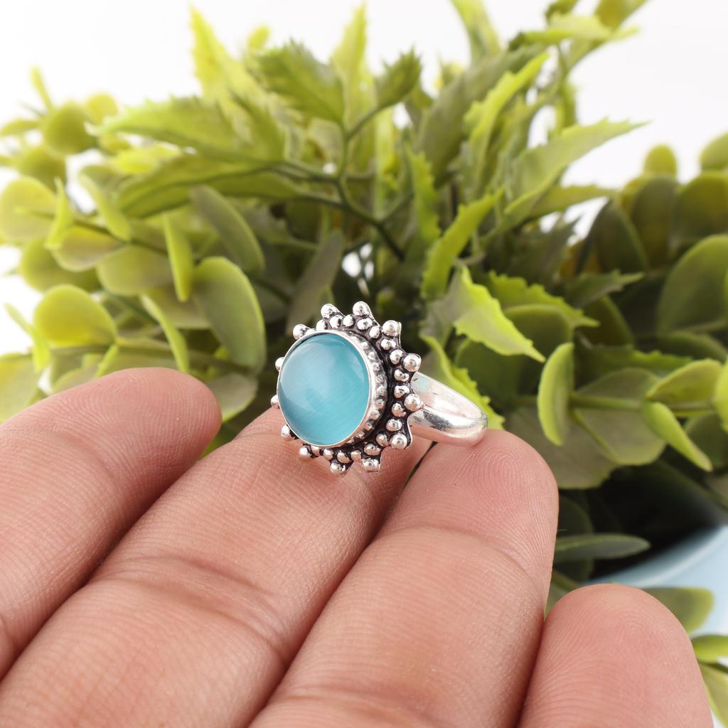 Blue Cat's Eye Gemstone Jewelry, 925 Sterling Silver Ring, Handmade Intuition Jewelry, Pleasant Ring For Women