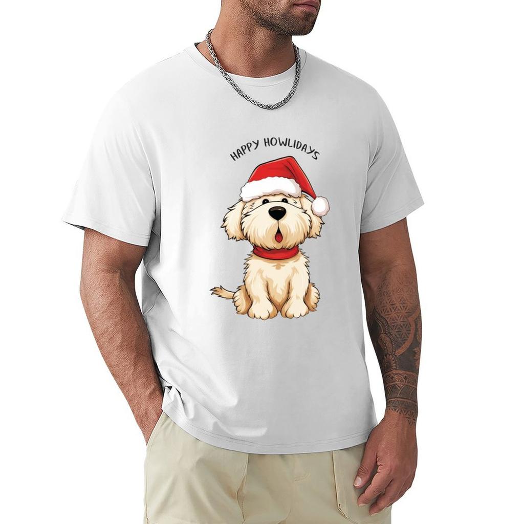 Funny Cute Cream Gold Christmas Dog Happy Howlidays TShirt Plus Size Loose Fit TShirt