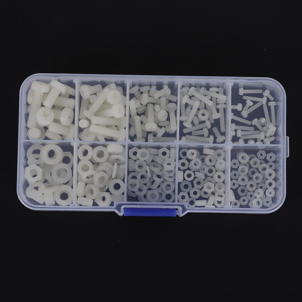 

270шт/коробка M2M2.5M3M4M5 Нейлоновый винт Гайка Шайба Набор ассортимента Метизы Крепежные элементыБелый