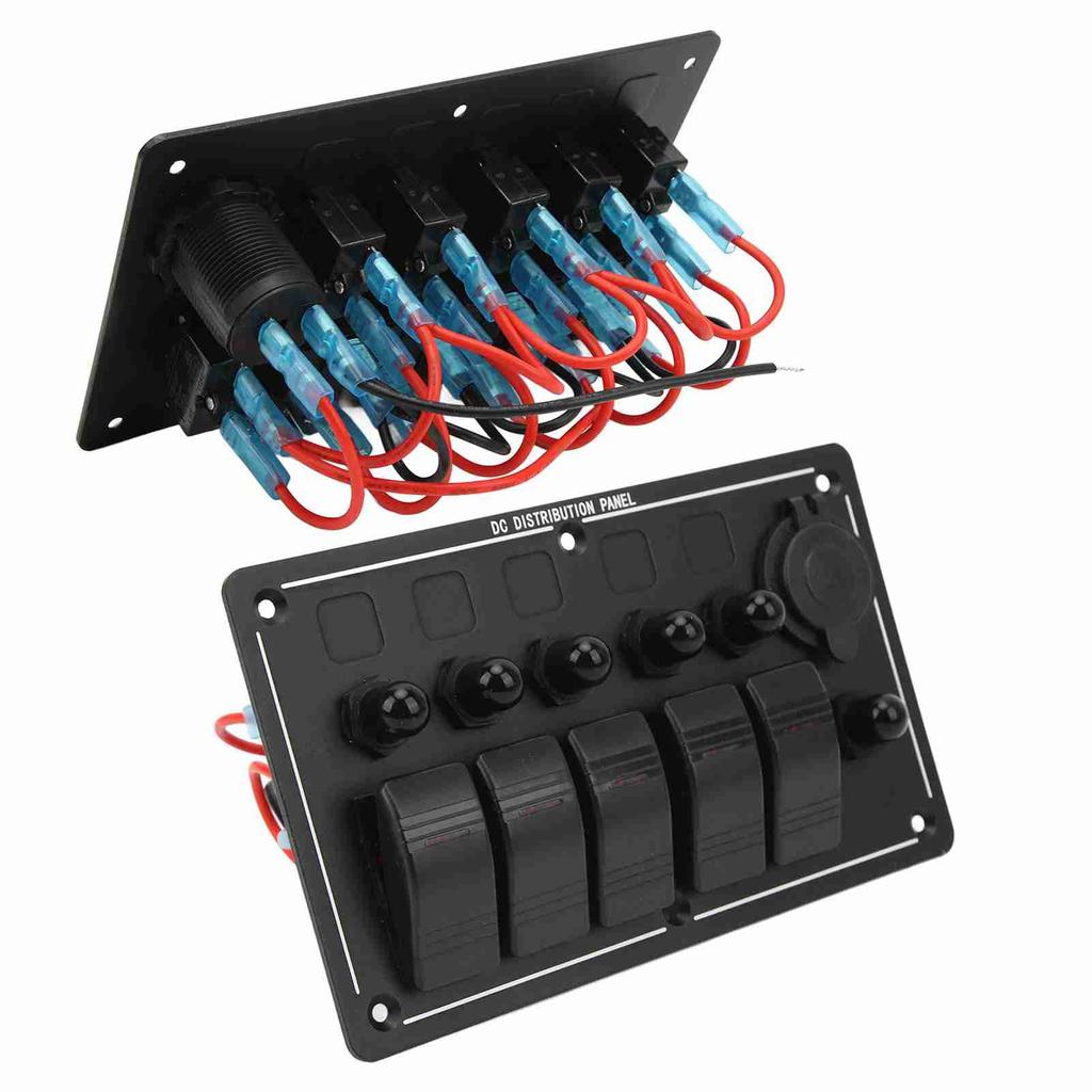 5 Gang Toggole Switch Panel 12‑24V On Off Aluminum Red LED Indicator for Car Truck RV Yacht UTV