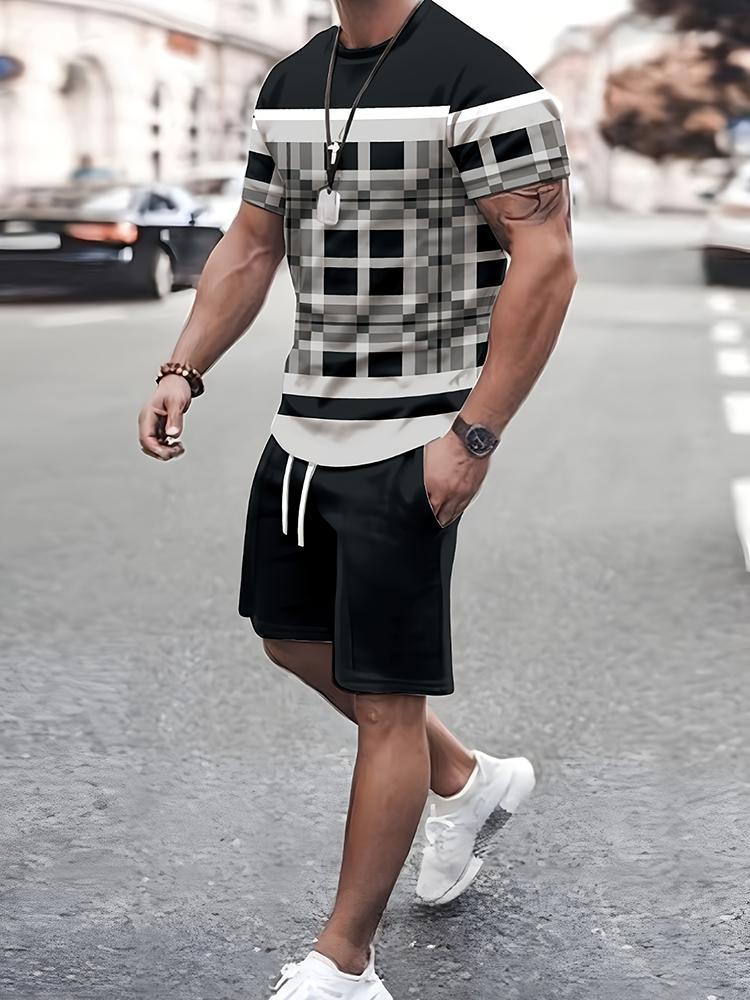 Moda Casual da Uomo Larghi Comodi Maniche Corte Tendenza Esterna Pantaloncini Sportivi Novità a Strisce Stampa 3D