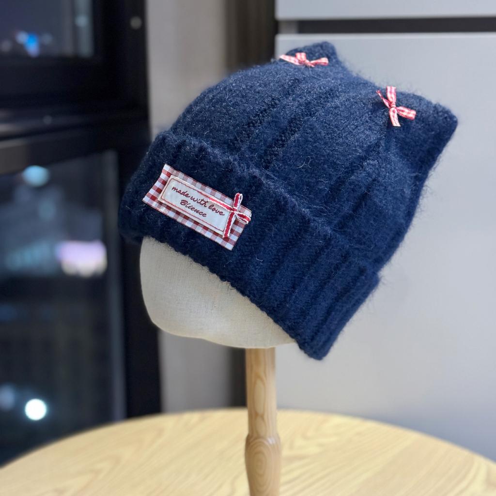 Korean Style Woolen Hat for Women Cute Cat Ears New Bow Warm Ear Protection Cold Hat Winter Fashion Knitted Hat