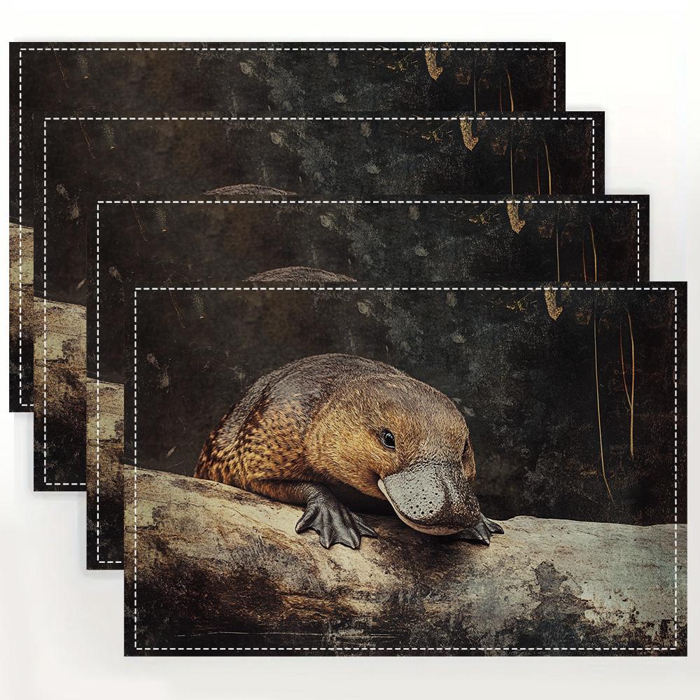 4pcs Placemats Set with Duckbill Platypus Design, 12x18 Inches, Suitable for Kitchen Dining Decor, Home Decoration, Family Dinner Table Decor, Party