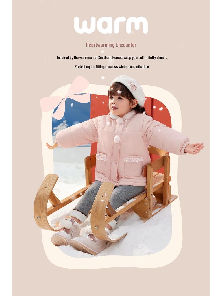 Girls' Winter Cotton Jacket: Plush-Padded Coat for Stylish 3-Year-Olds