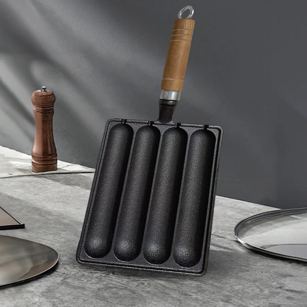 Premium Gjutjärn Förinbränd Korvkokgryta med Trähandtag Idealisk för Grillning och Bakning av Hot Dogs