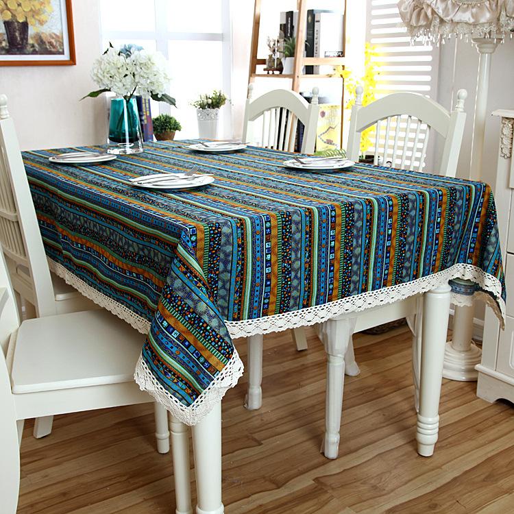 South East Asia Famous Bronzing Striped Cotton And Linen Lace Tablecloth Coffee Table Tablecloth Table Cloth