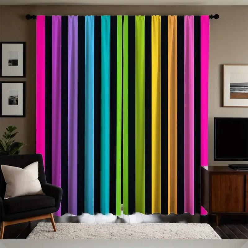 2 Stück lebhaft gestreifte Regenbogen-Vorhänge, für Lichtfilterung konzipiert, hochwertiges Material, ideal für lebendige Heimfensterdekoration