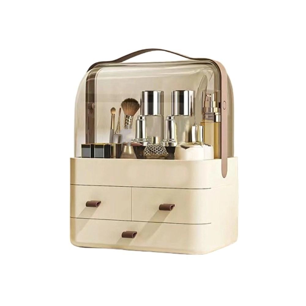 

Пылезащитные органайзеры для макияжа Большой вместимости Большая коробка для макияжа Коробка для хранения косметики Домашний декор кремовый
