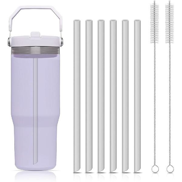 6pcs Replacement Straw for Stanley Iceflow 20/30/40/64oz Water Bottle,Reusable Silicon Straws Compatible with Stanley IceFlow 30oz Stainless Steel