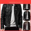 Chaqueta Clásica de Cuero Sintético para Hombre con Cuello Alto Para un Aspecto Elegante de Motociclista Biker