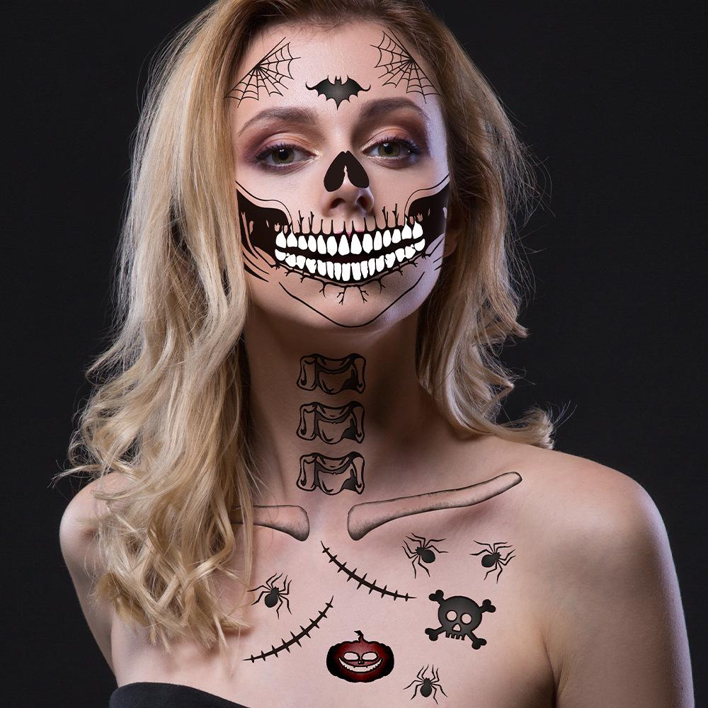 Halloween Morsomme Skalle Tatoveringsklistremerker, Maskerade Arr Skrekk Vanntette Ansiktsklistremerker