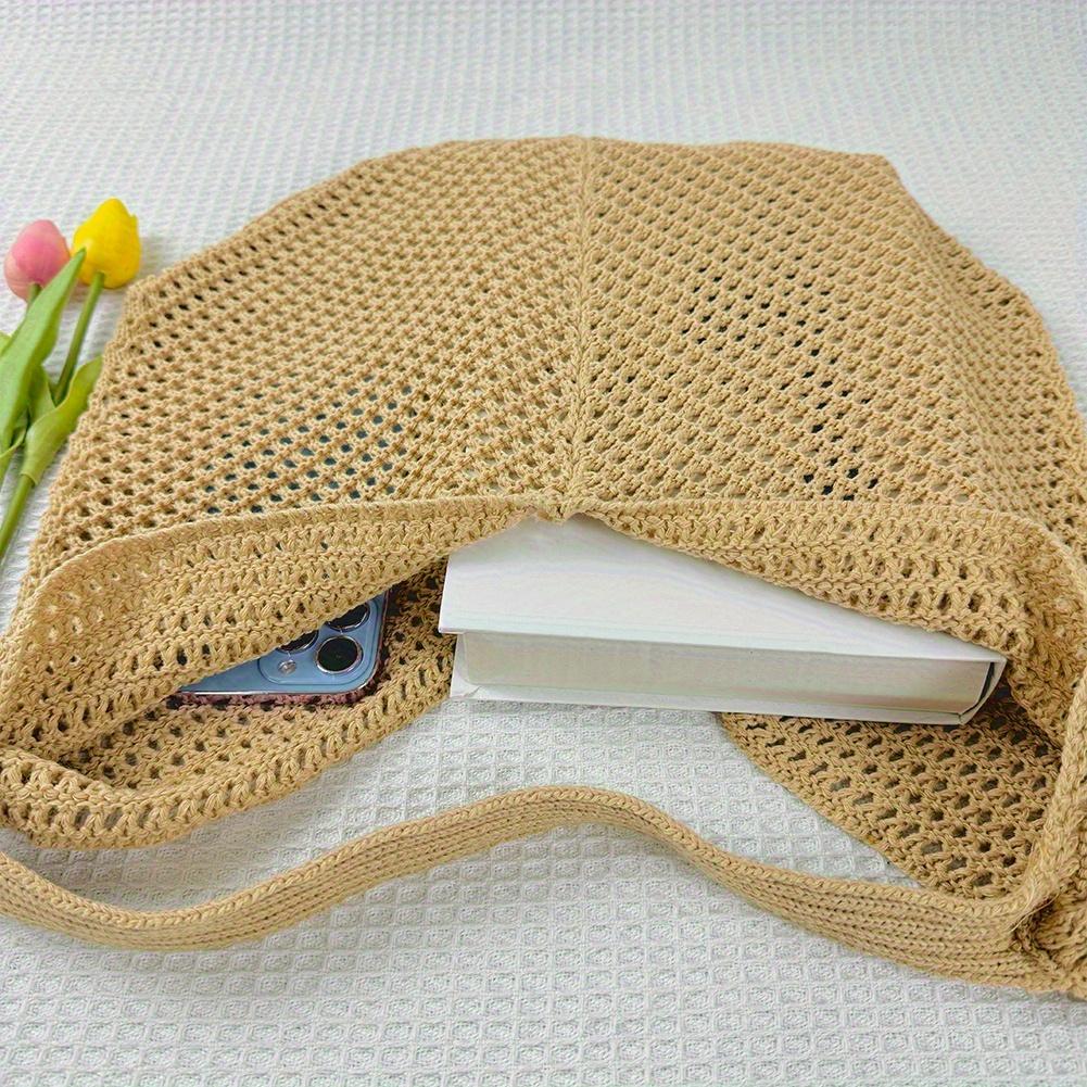 Elegant Black Crochet Tote Bag - Spacious Mesh Design with Detailed Stitching, For Travel & Shopping Travel Stylish Tote Bag Durable Handle Bag