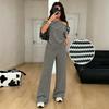 Black and White Striped Cross-shoulder Off-shoulder Short-sleeve Set + Wide-leg Pants Slimming Casual Two-piece Set