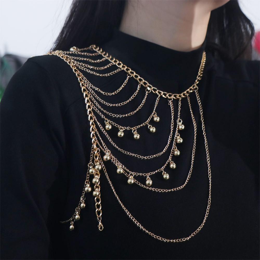 Layered Necklace Shoulder Chain Metal Body Chain Vintage Tassels Costume Armband  Ladies