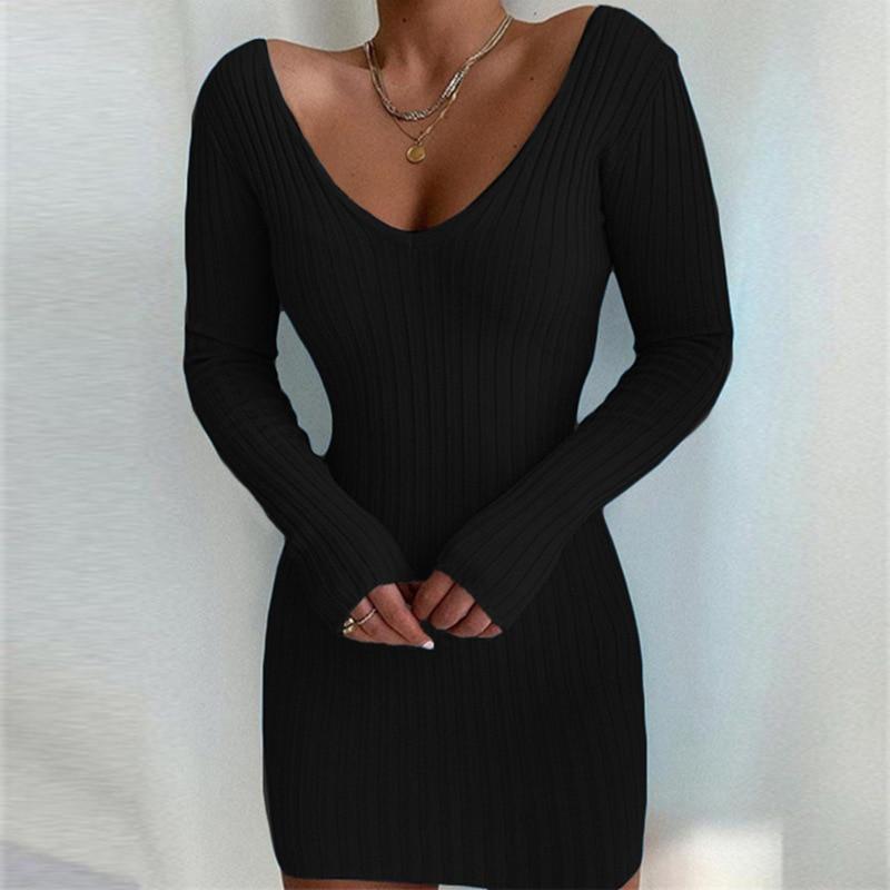 2022 Otoño Invierno Moda Mujer Lápiz De Punto Mini Vestido Sexy Elegante  V-cuello Oficina Bodycon Manga Larga Vestidos Básicos Túnicas comprar a  buen precio — entrega gratuita, reseñas reales con fotos — Joom