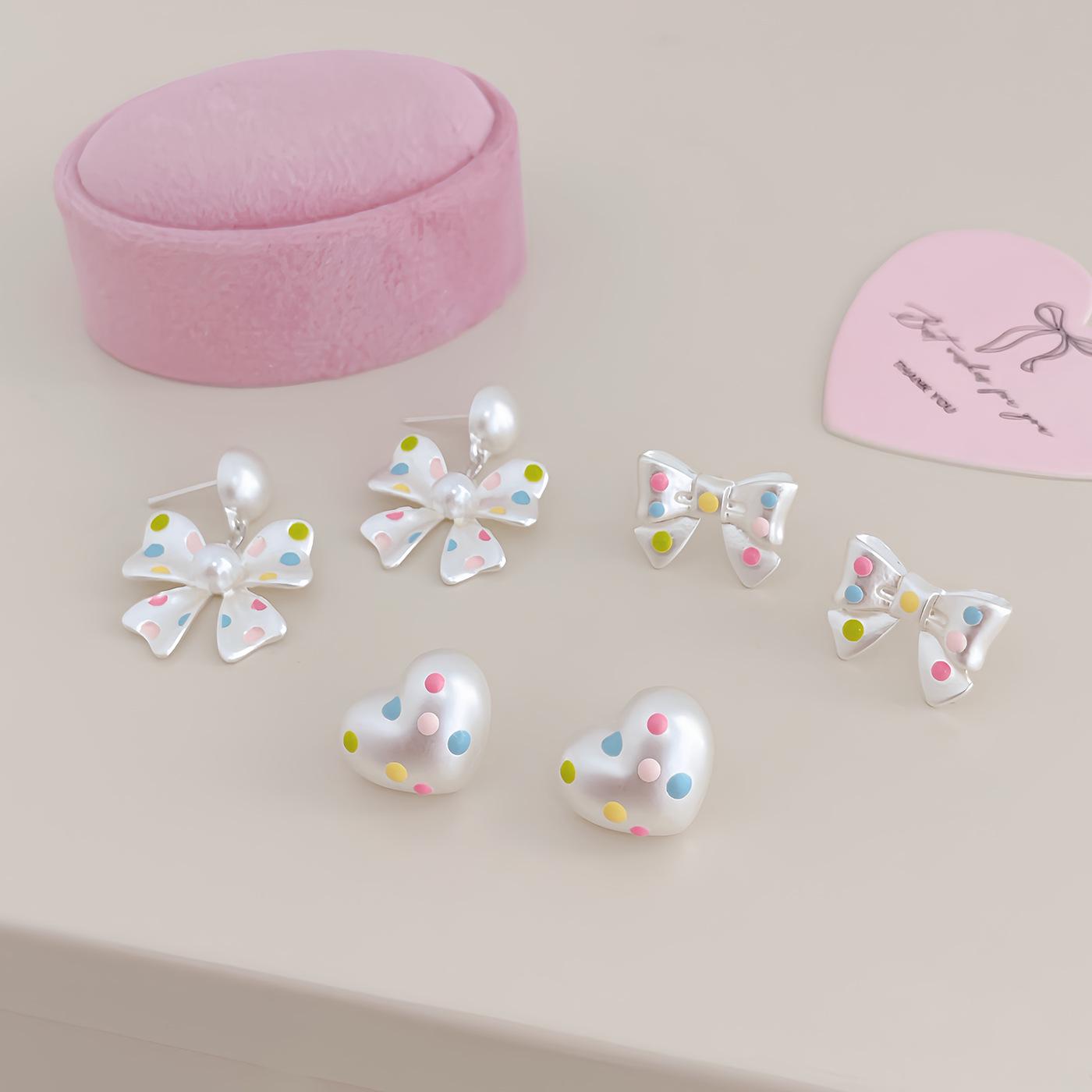 

Unique Girlish Polka Dot Bow Silver Earrings - Colorful, Light Luxury for Women