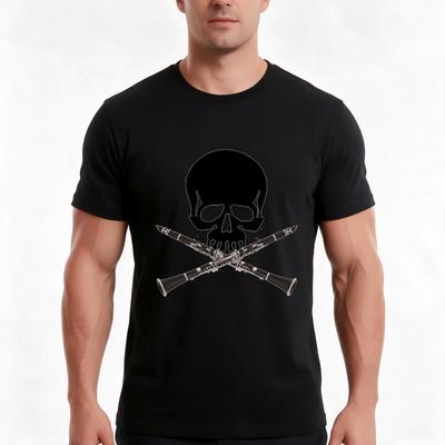 Skull With Clarinet Crossbones Tshirt Summer Casual Cotton Tee Oversized Streetwear Tops Vintage Graphic Print 100 Cotton