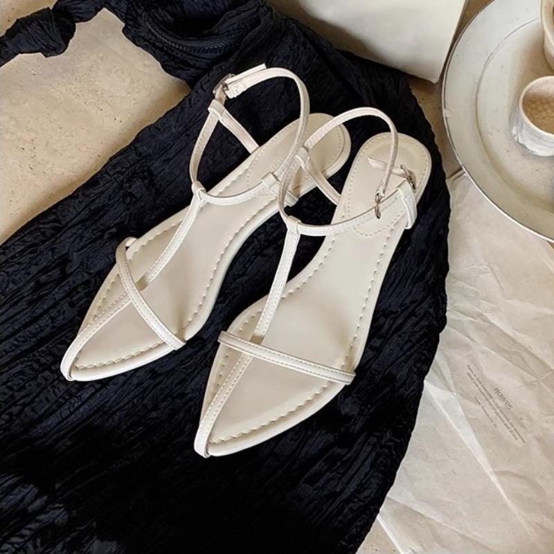 Fashion Sandals for Women in Summer 2025 Pointed Straight Thin Strap with Exposed Toe Buckle Sandals for Women  Sandalias De Mujer