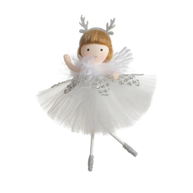 

Sparkling Sequins Meshes Skirt Angelic Antler Girl Ornament Elegant Handmade Hanging Decoration for Celebration білий