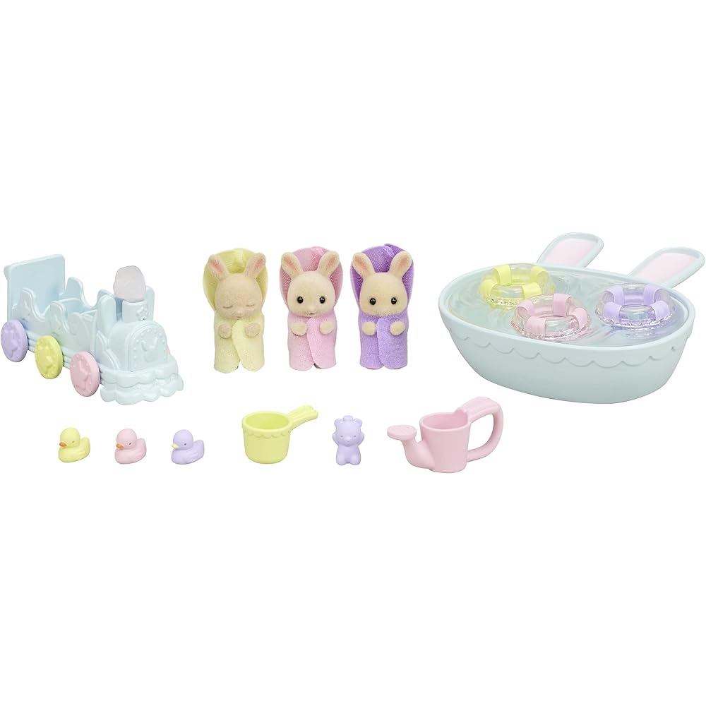 Sylvanian Families Milk Rabbit Triplet Bath Set DF-22 Toy Dollhouse for Ages 3 and Up