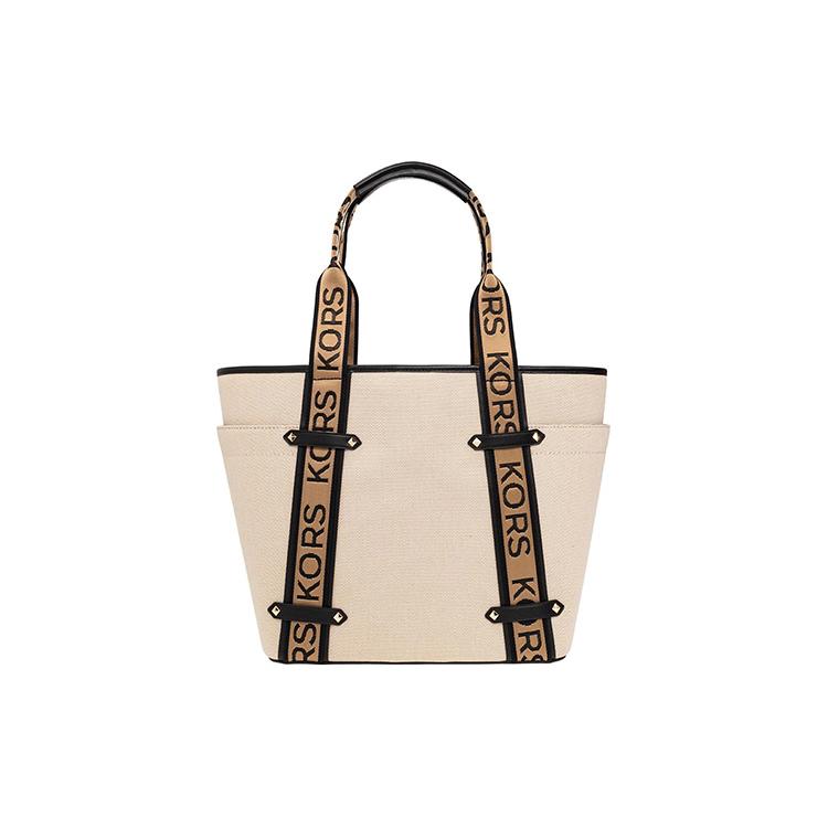New MICHAEL KORS Polyester With Cotton Tote Bag Shopping Bag Shoulder Bags Handbags Regular Women's Beige & Black 30T2G5VT3C-006