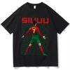 Stilvolles schwarzes Baumwoll-T-Shirt mit ikonischem Cristiano Ronaldo Portugal Nationalmannschaft "Siuuu" Jubel Grafikdruck Damen und Herren T-Shirts