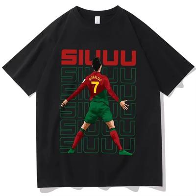 Stylish Black Cotton T-Shirt with Iconic Cristiano Ronaldo Portugal National Team "Siuuu" Celebration Graphic Print Women And Men T-shirts