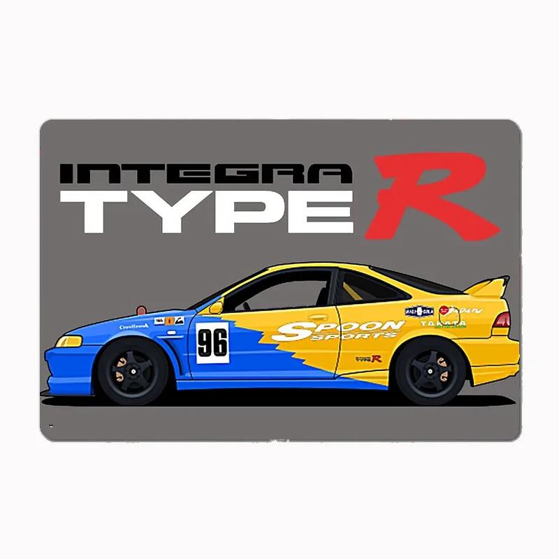 Integra Type R Spoon Sports Cars Vintage Metal Plaques Tin Sign Interior Home Room Decoration Kitchen Wall Decor