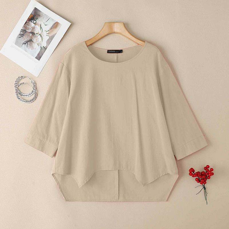 ZANZEA Women Casual Round Neck Loose 3/4 Sleeve Blouse