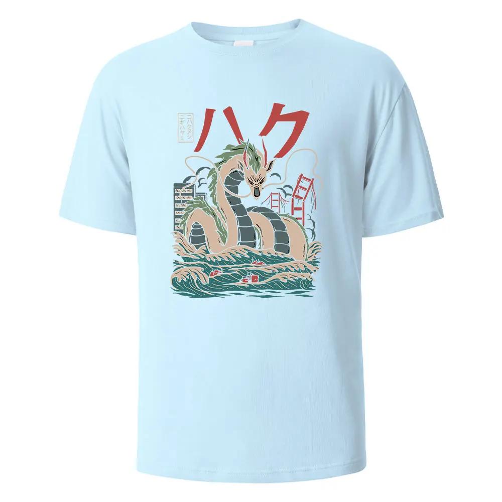 Dragon Printing Men‘s T-shirt Casual Breathable Tees 100%Cotton Funny  Loose Tops Street Oversized T-Shirts For Men Women O-neck