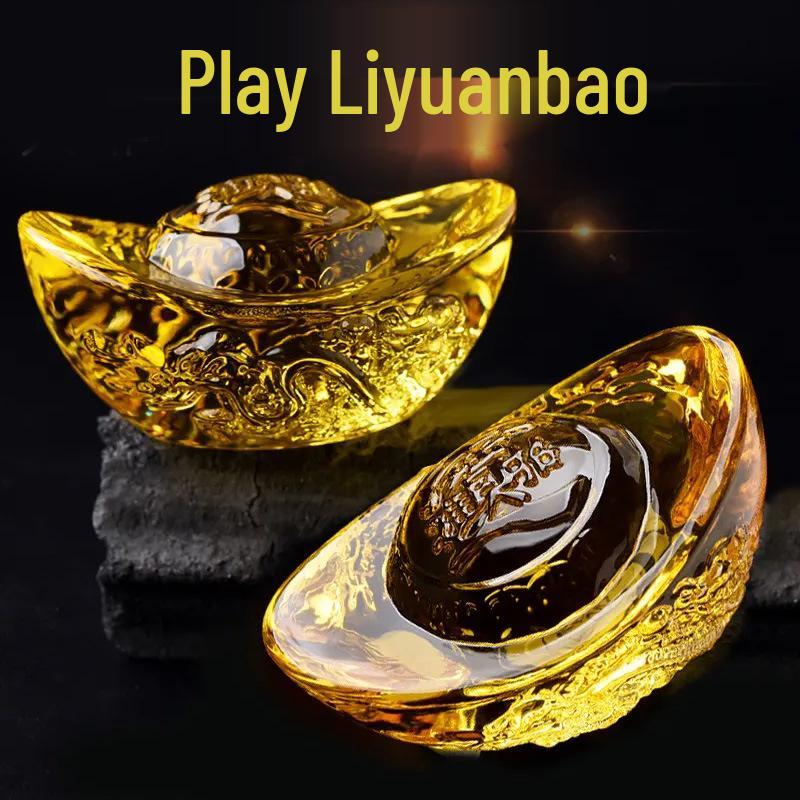 Gold Ingot Ornaments Set: Small, Medium, Large Yellow Crystal Wealth Decorations for Home and Living Room.