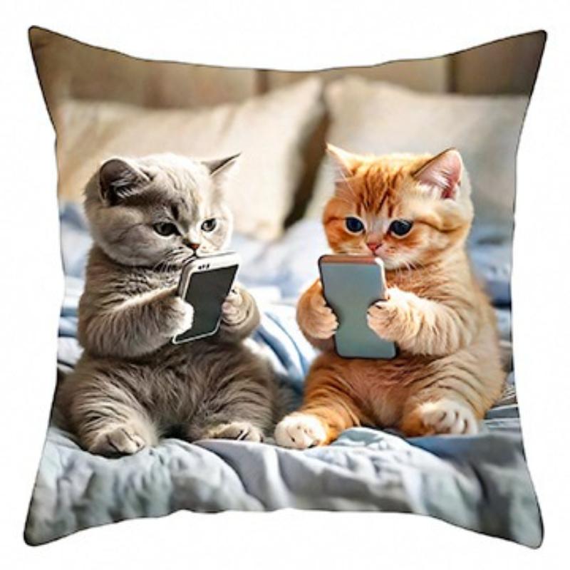 

Яркая наволочка в богемном стиле из короткого плюша 45x45см Очаровательный котенок Декор для гостиной спальни (Вставка для подушки не входит в комплект) 45*45cm-1pc