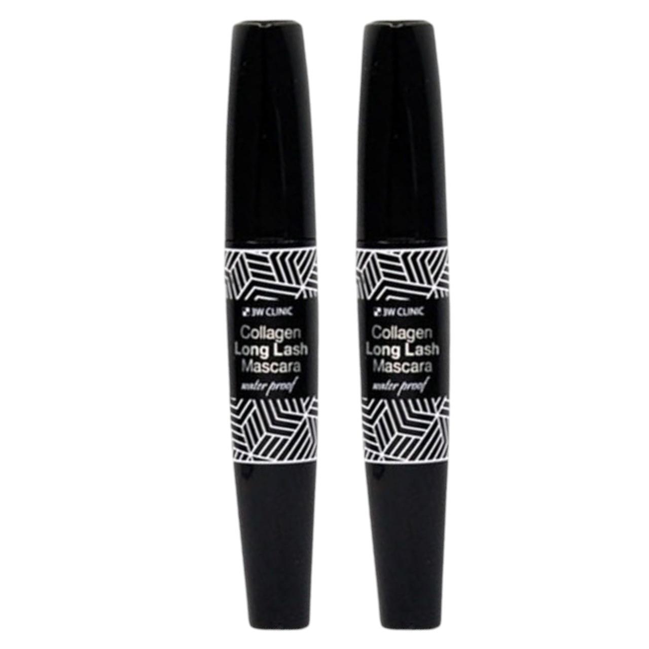 3W Clinic Collagen Long Lash Mascara 12ml (Pack of 2) - Waterproof Volumizing & Lengthening Mascara with Marine Collagen, Black