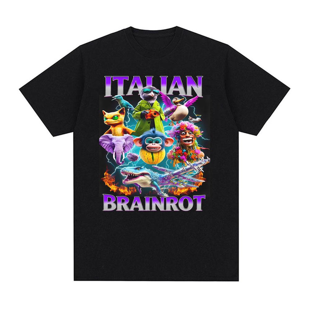 

Brainrot Italian Trendy Graphic T-shirt Men s Clothing Summer Vintage T Shirt Hot Sale 100% Cotton Loose Oversized Cozy T-shi... S разноцветный