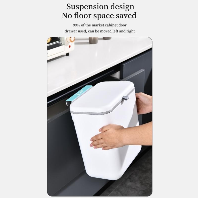Hanging Kitchen Trash Can with Lid 9L Large Capacity Compost Bin for Under Sink or Countertop